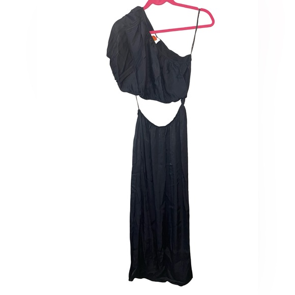 Farm Rio Black One Shoulder Cutout Maxi Dress NWOT Elegant Event Wedding  Small - Picture 2 of 12